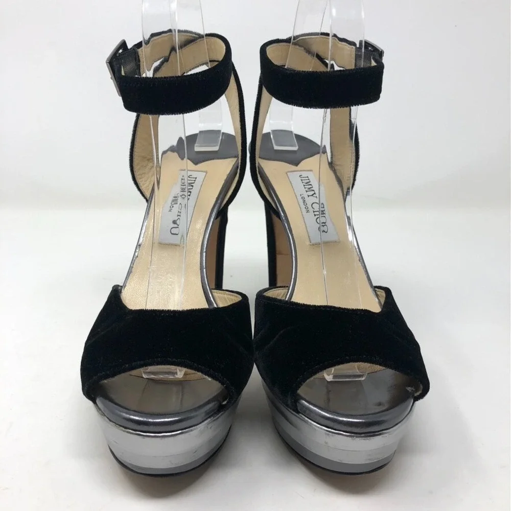 Jimmy Choo‎ Platform Velvet Ankle Strap Stiletto Heels Womens 38.5 8 Going Out